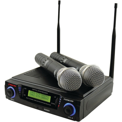 Pyle Pro Wireless Professional Uhf Dual Channel Microphone System With Adjustable Frequency