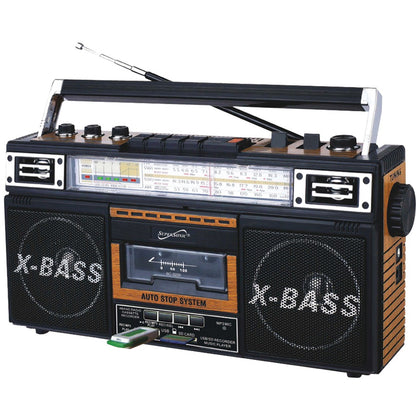 Supersonic Retro 4-band Radio & Cassette Player (wood)